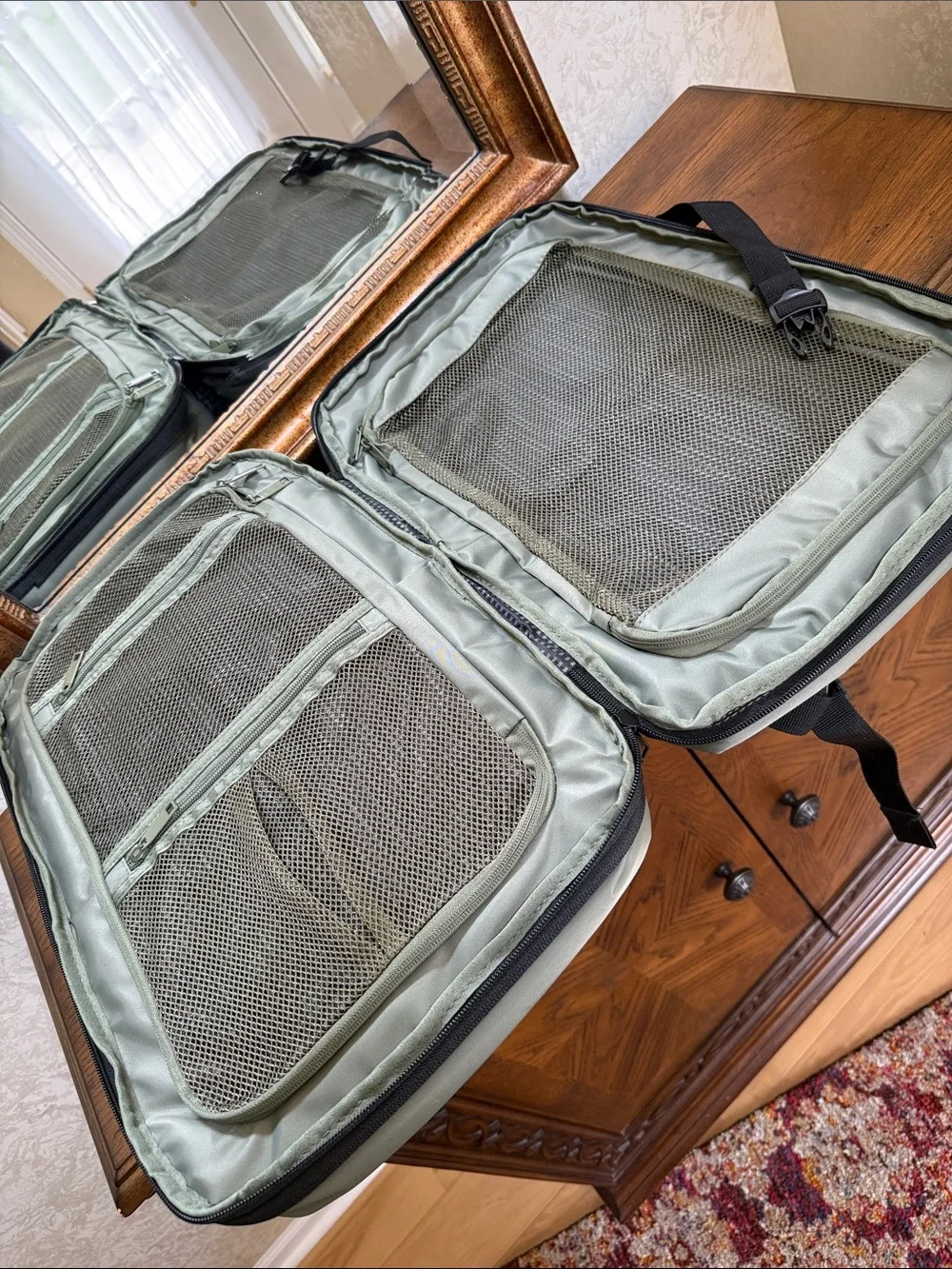 Duchamp Olive Green Expandable Travel Backpack/Suitcase w/ laptop pocket & USB.